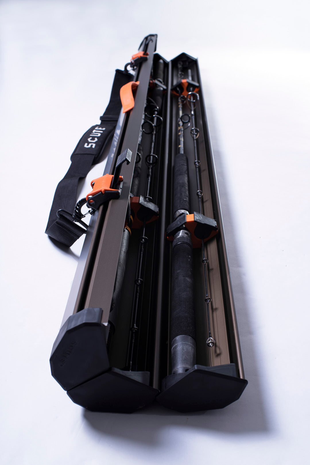 scute fishing rod case storage partial open end view